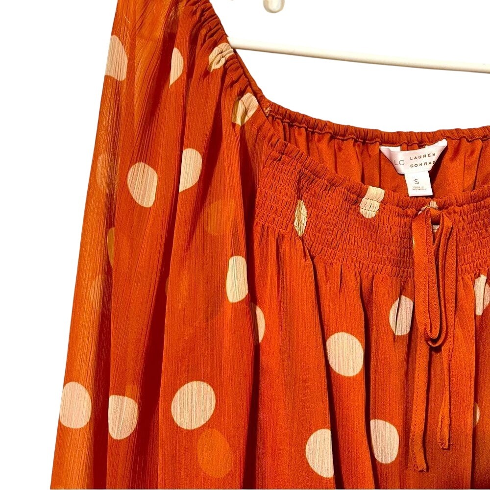 Lauren‎ Conrad Small Women's orange and white long sleeved poka dot blouse